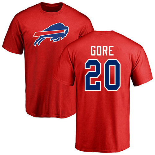 Men NFL Buffalo Bills #20 Frank Gore Red Name and Number Logo T Shirt